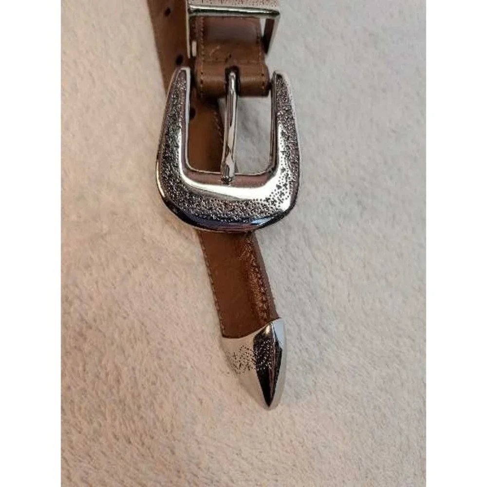 Western Style Leather Belt Silver Buckle & Conchos Brown Size 40